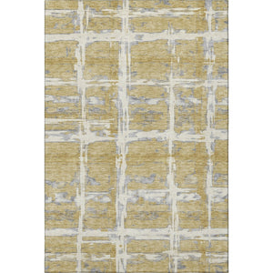 HomeRoots 9' X 12' Gold Ivory Gray Striped Washable Area Rug - Stain Resistant, UV Protected & Durable Design 662776