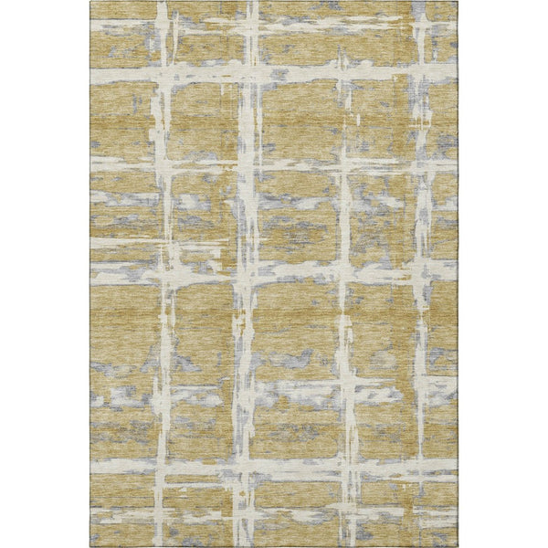 HomeRoots 9' X 12' Gold Ivory Gray Striped Washable Area Rug - Stain Resistant, UV Protected & Durable Design 662776