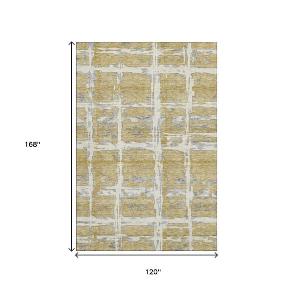 HomeRoots 10' Gold Ivory & Gray Striped Washable Area Rug - UV Protected, Durable, Ideal for Large Spaces 662777