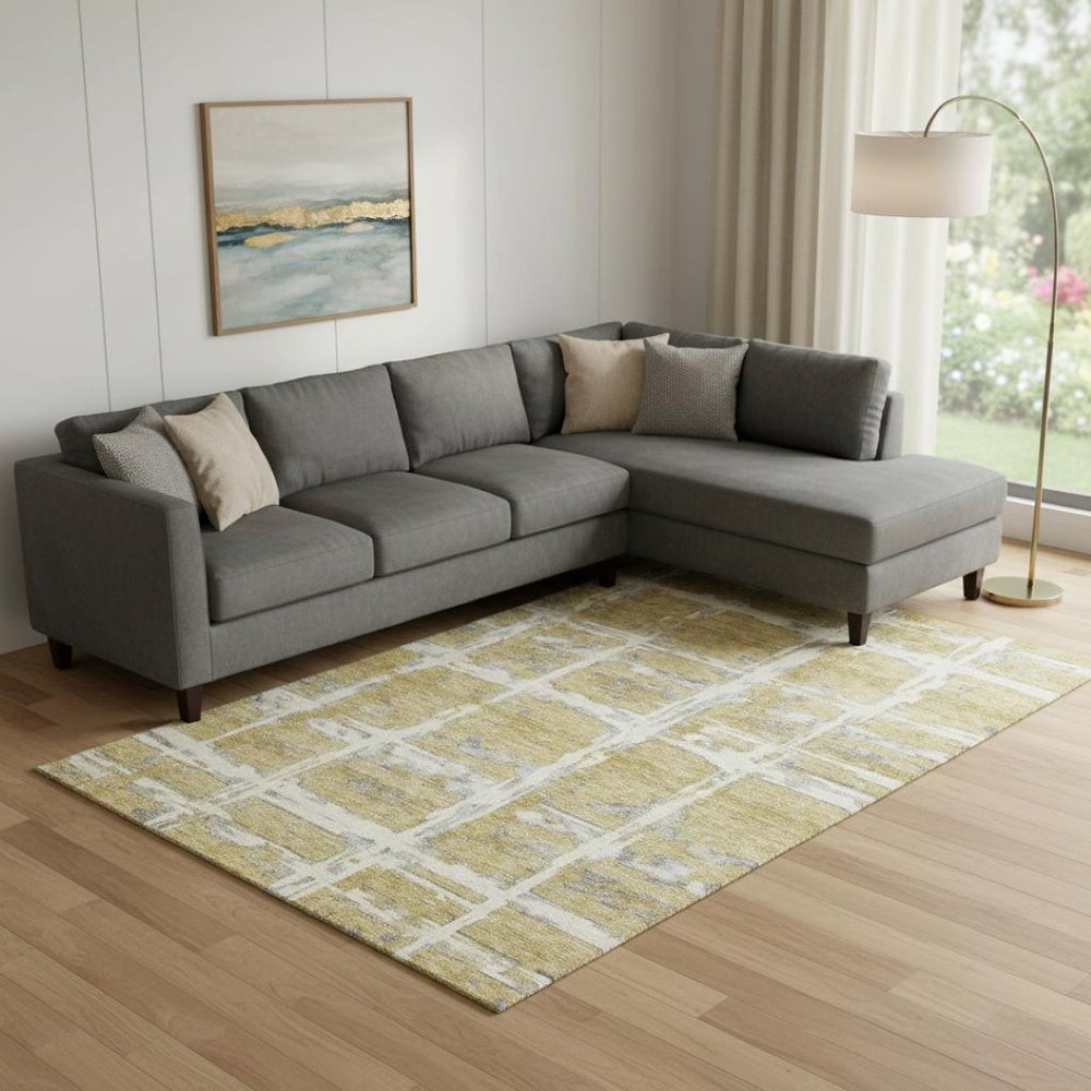 HomeRoots 10' Gold Ivory & Gray Striped Washable Area Rug - UV Protected, Durable, Ideal for Large Spaces 662777