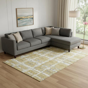 HomeRoots 10' Gold Ivory & Gray Striped Washable Area Rug - UV Protected, Durable, Ideal for Large Spaces 662777