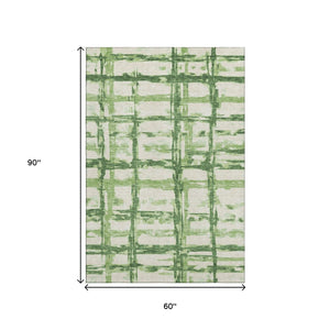 HomeRoots 5' X 8' Green and Ivory Striped Area Rug - Washable, UV Protected, Stylish & Durable for Family Homes 662779