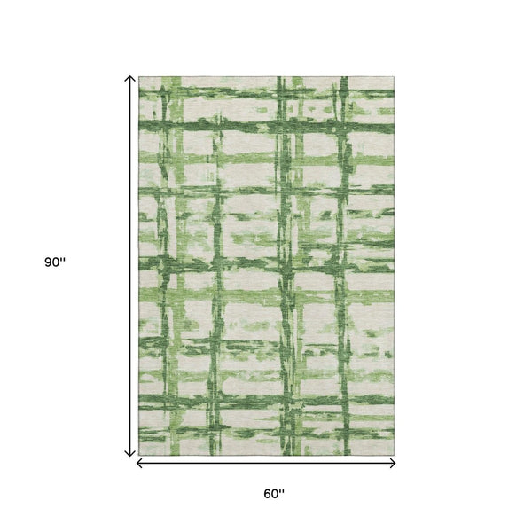 HomeRoots 5' X 8' Green and Ivory Striped Area Rug - Washable, UV Protected, Stylish & Durable for Family Homes 662779