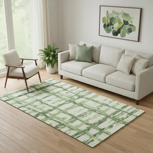 HomeRoots 5' X 8' Green and Ivory Striped Area Rug - Washable, UV Protected, Stylish & Durable for Family Homes 662779