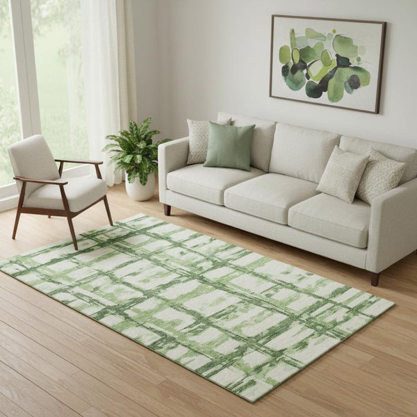 HomeRoots 5' X 8' Green and Ivory Striped Area Rug - Washable, UV Protected, Stylish & Durable for Family Homes 662779