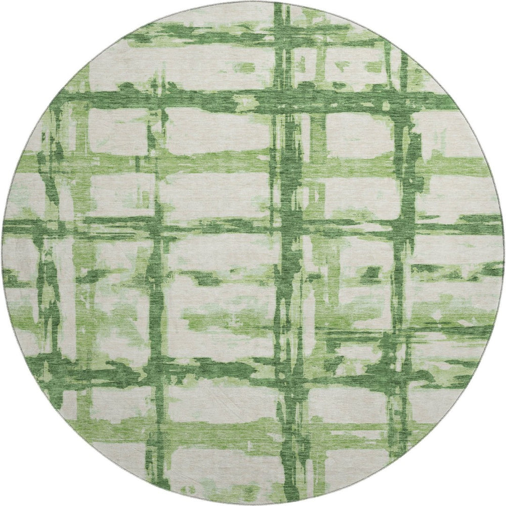 HomeRoots 8' Striped Green and Ivory Washable Round Rug with UV Protection - Stylish, Durable, and Easy Care! 662780