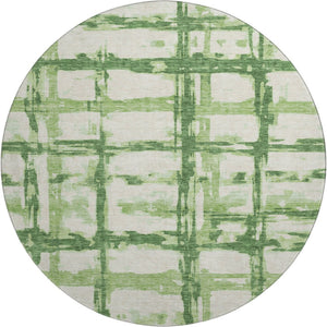 HomeRoots 8' Striped Green and Ivory Washable Round Rug with UV Protection - Stylish, Durable, and Easy Care! 662780