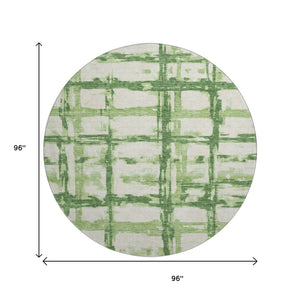 HomeRoots 8' Striped Green and Ivory Washable Round Rug with UV Protection - Stylish, Durable, and Easy Care! 662780