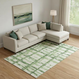 HomeRoots 8' X 10' Green And Ivory Striped Washable Area Rug – Durable, UV-Protected, Perfect for High-Traffic Spaces 662781