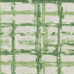 HomeRoots 8' X 10' Green And Ivory Striped Washable Area Rug – Durable, UV-Protected, Perfect for High-Traffic Spaces 662781