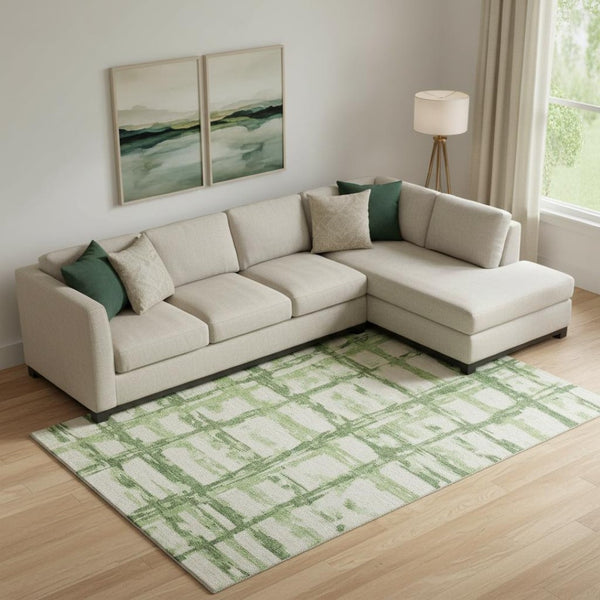 HomeRoots 9' X 12' Green And Ivory Striped Area Rug - Durable, Stain-Resistant, UV Protected for Any Room 662782