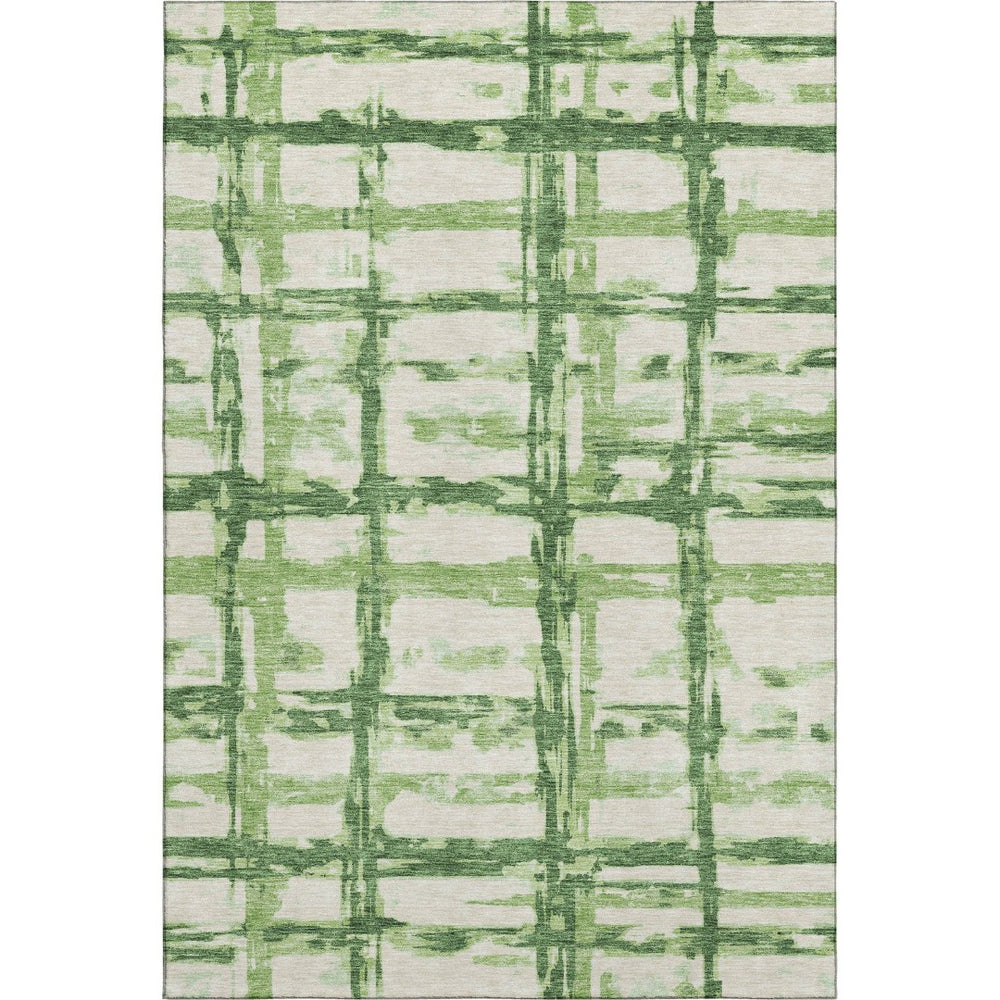 HomeRoots 9' X 12' Green And Ivory Striped Area Rug - Durable, Stain-Resistant, UV Protected for Any Room 662782