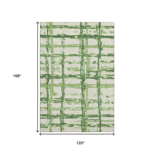 HomeRoots 10' Green and Ivory Striped Washable Area Rug - UV Protected, Stain-Resistant, Ideal for High-Traffic Areas 662783