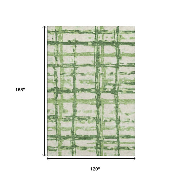 HomeRoots 10' Green and Ivory Striped Washable Area Rug - UV Protected, Stain-Resistant, Ideal for High-Traffic Areas 662783