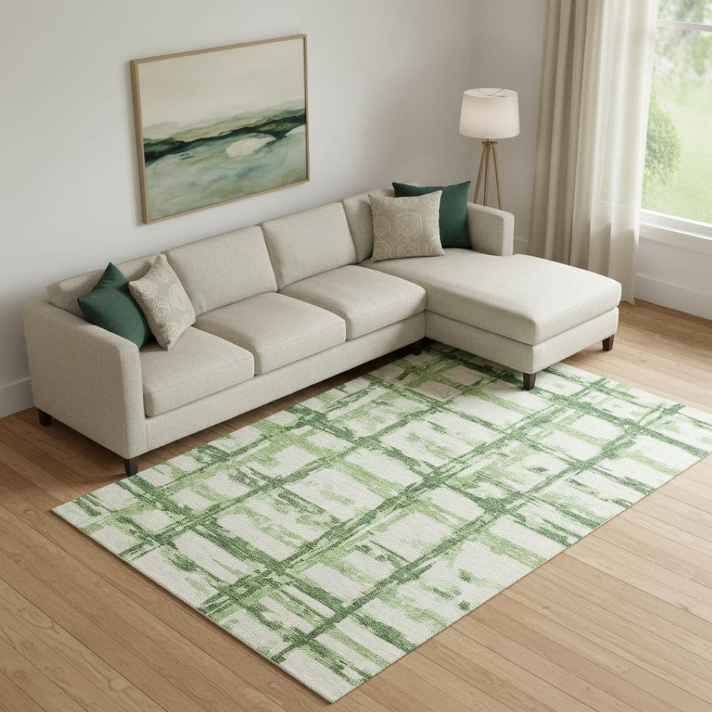HomeRoots 10' Green and Ivory Striped Washable Area Rug - UV Protected, Stain-Resistant, Ideal for High-Traffic Areas 662783