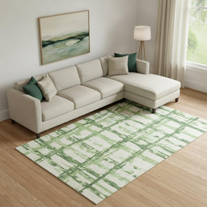HomeRoots 10' Green and Ivory Striped Washable Area Rug - UV Protected, Stain-Resistant, Ideal for High-Traffic Areas 662783