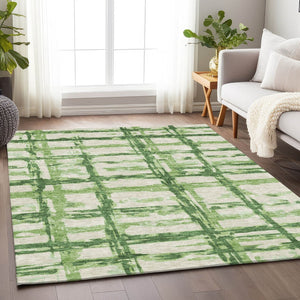 HomeRoots 10' Green and Ivory Striped Washable Area Rug - UV Protected, Stain-Resistant, Ideal for High-Traffic Areas 662783