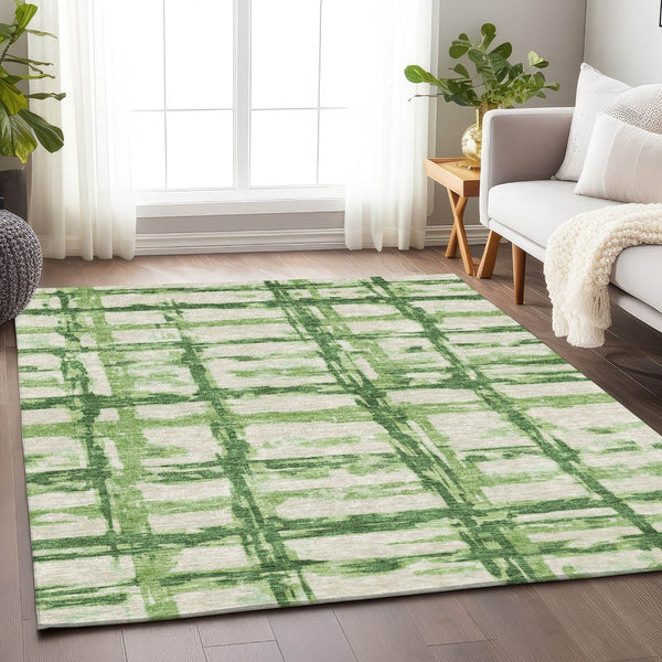 HomeRoots 10' Green and Ivory Striped Washable Area Rug - UV Protected, Stain-Resistant, Ideal for High-Traffic Areas 662783