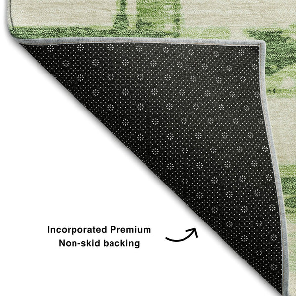 HomeRoots 10' Green and Ivory Striped Washable Area Rug - UV Protected, Stain-Resistant, Ideal for High-Traffic Areas 662783