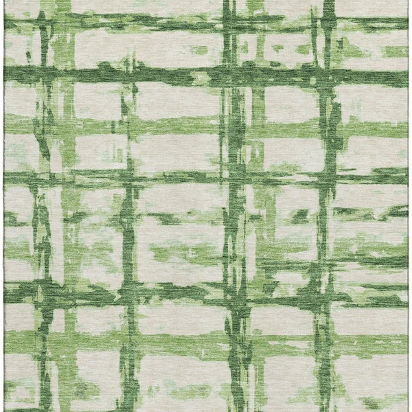 HomeRoots 10' Green and Ivory Striped Washable Area Rug - UV Protected, Stain-Resistant, Ideal for High-Traffic Areas 662783