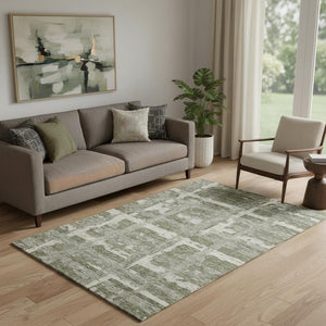 HomeRoots 5' Olive Green & Beige Striped Washable Area Rug - UV Protected, Stain Resistant for High-Traffic Rooms 662791