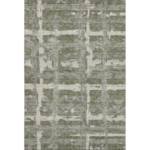 HomeRoots 5' Olive Green & Beige Striped Washable Area Rug - UV Protected, Stain Resistant for High-Traffic Rooms 662791