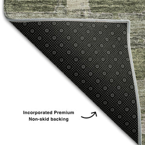 HomeRoots 5' Olive Green & Beige Striped Washable Area Rug - UV Protected, Stain Resistant for High-Traffic Rooms 662791