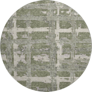 HomeRoots 8' Olive Green and Beige Striped Washable Round Rug with UV Protection - Durable, Stylish, Easy Care! 662792