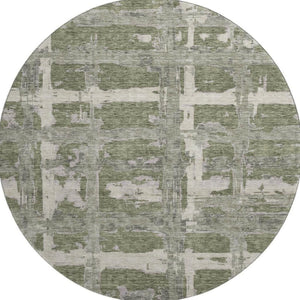 HomeRoots 8' Olive Green and Beige Striped Washable Round Rug with UV Protection - Durable, Stylish, Easy Care! 662792