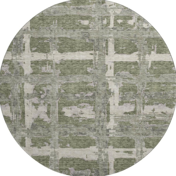 HomeRoots 8' Olive Green and Beige Striped Washable Round Rug with UV Protection - Durable, Stylish, Easy Care! 662792