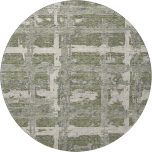 HomeRoots 8' Olive Green and Beige Striped Washable Round Rug with UV Protection - Durable, Stylish, Easy Care! 662792