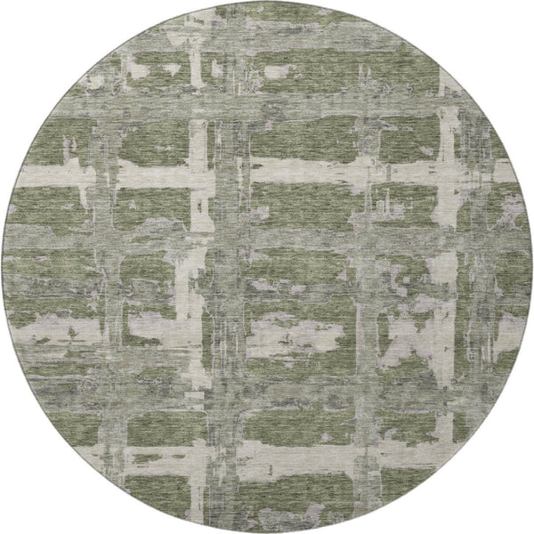 HomeRoots 8' Olive Green and Beige Striped Washable Round Rug with UV Protection - Durable, Stylish, Easy Care! 662792