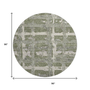 HomeRoots 8' Olive Green and Beige Striped Washable Round Rug with UV Protection - Durable, Stylish, Easy Care! 662792