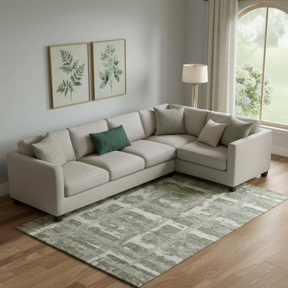 HomeRoots 8' X 10' Olive Green & Beige Striped Washable Area Rug - UV Protected, Durable, Stylish & Easy Care 662793