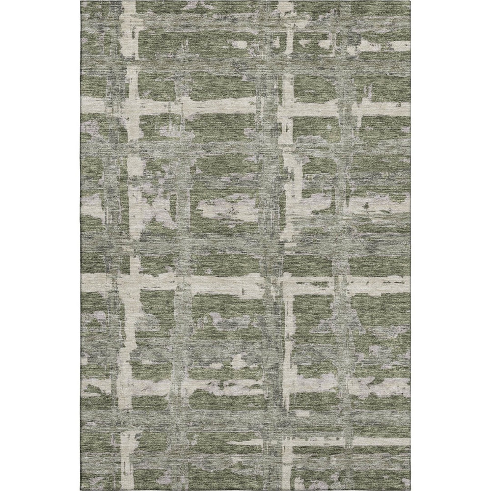 HomeRoots 8' X 10' Olive Green & Beige Striped Washable Area Rug - UV Protected, Durable, Stylish & Easy Care 662793