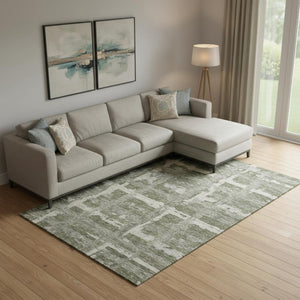 HomeRoots 9' X 12' Olive Green Striped Area Rug - Washable, UV Protected, Durable & Stylish for Any Space! 662794