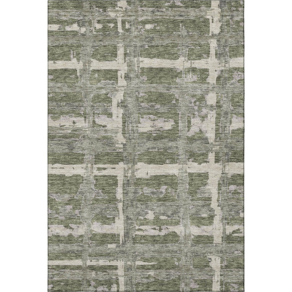 HomeRoots 9' X 12' Olive Green Striped Area Rug - Washable, UV Protected, Durable & Stylish for Any Space! 662794