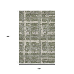 HomeRoots 9' X 12' Olive Green Striped Area Rug - Washable, UV Protected, Durable & Stylish for Any Space! 662794