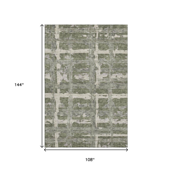 HomeRoots 9' X 12' Olive Green Striped Area Rug - Washable, UV Protected, Durable & Stylish for Any Space! 662794