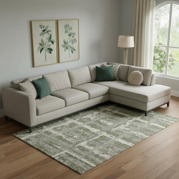 HomeRoots 10' Olive Green & Beige Striped Washable Area Rug with UV Protection - Durable, Stylish & Easy Care! 662795