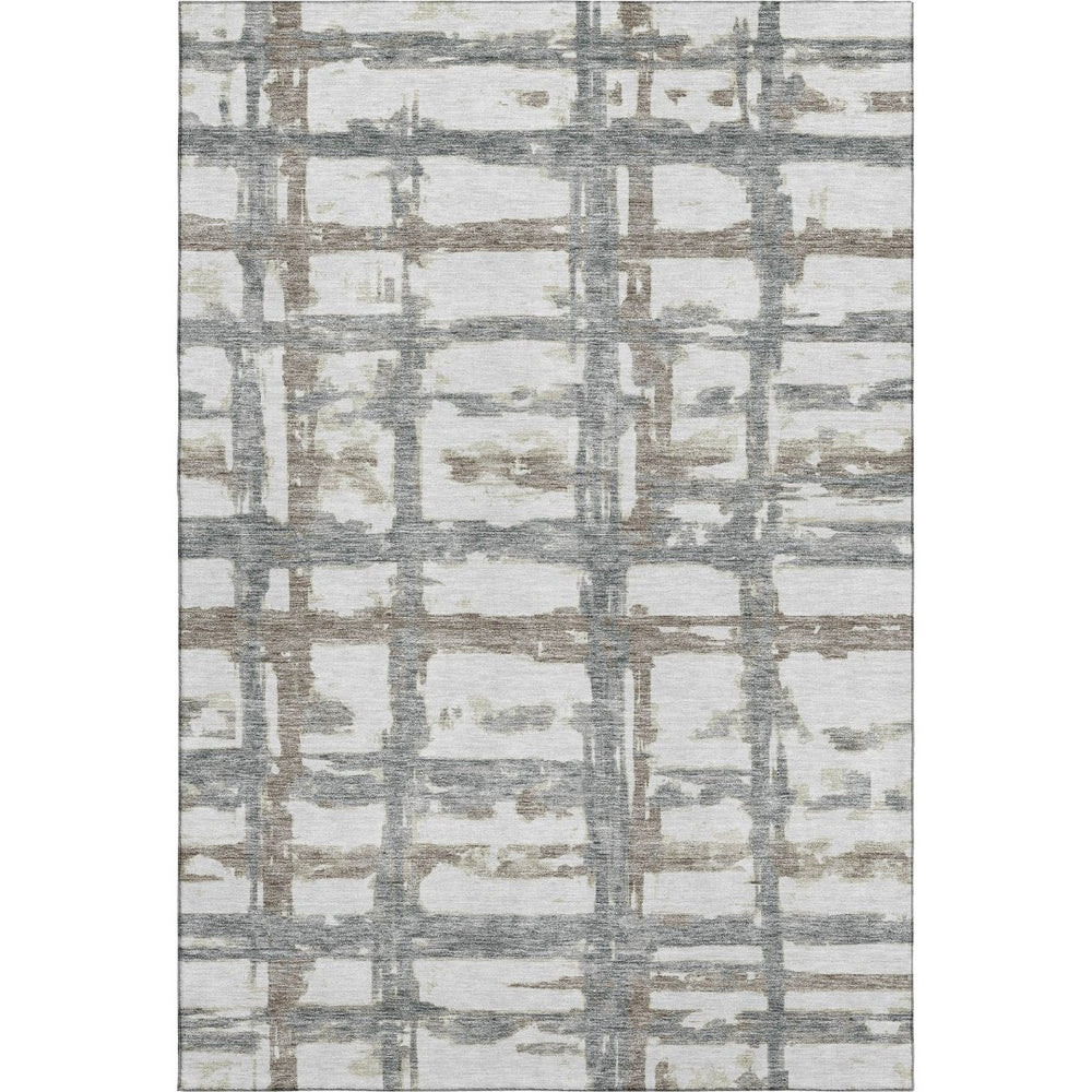 HomeRoots 5' X 8' Stylish Silver Ivory and Gray Striped Washable Area Rug with UV Protection for Your Home 662803