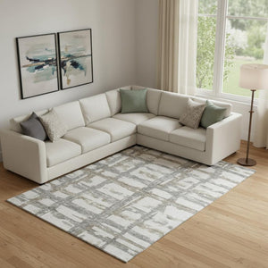 HomeRoots 8' X 10' Stylish Silver, Ivory & Gray Striped Washable Area Rug with UV Protection for Any Space 662805