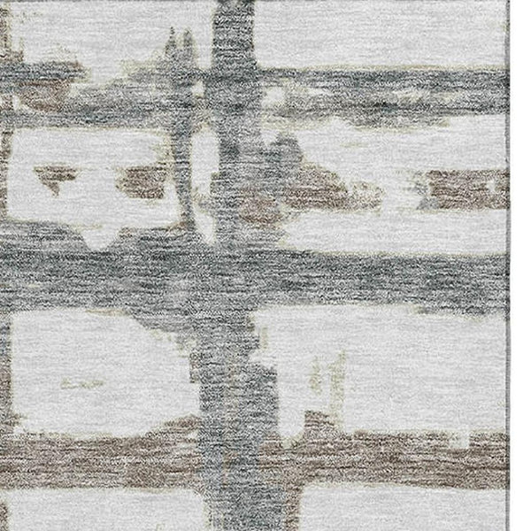 HomeRoots 8' X 10' Stylish Silver, Ivory & Gray Striped Washable Area Rug with UV Protection for Any Space 662805