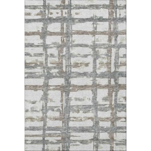 HomeRoots 9' Stylish Silver Ivory & Gray Striped Washable Area Rug - UV Protected, Stain-Resistant, Durable Design 662806