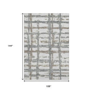 HomeRoots 9' Stylish Silver Ivory & Gray Striped Washable Area Rug - UV Protected, Stain-Resistant, Durable Design 662806