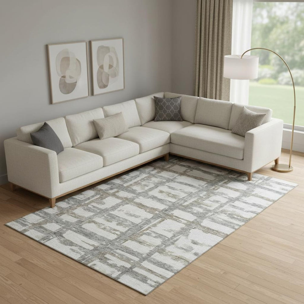 HomeRoots 10' X 14' Silver, Ivory & Gray Striped Area Rug – Washable, UV Protected, Perfect for Busy Homes! 662807