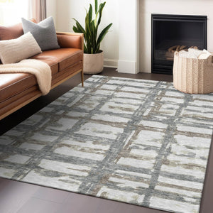 HomeRoots 10' X 14' Silver, Ivory & Gray Striped Area Rug – Washable, UV Protected, Perfect for Busy Homes! 662807