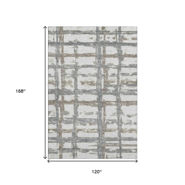 HomeRoots 10' X 14' Silver, Ivory & Gray Striped Area Rug – Washable, UV Protected, Perfect for Busy Homes! 662807