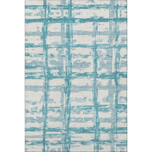 HomeRoots 5' X 8' Teal and Ivory Striped Washable Rug – Durable, UV-Protected, Stain-Resistant for Any Home! 662821