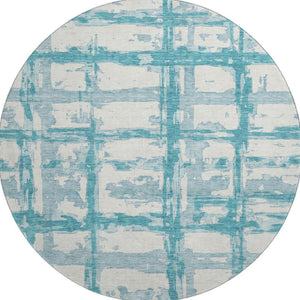 HomeRoots 8' Teal And Ivory Striped Round Rug - Washable, UV-Protected, Perfect for Indoor & Outdoor Spaces 662822